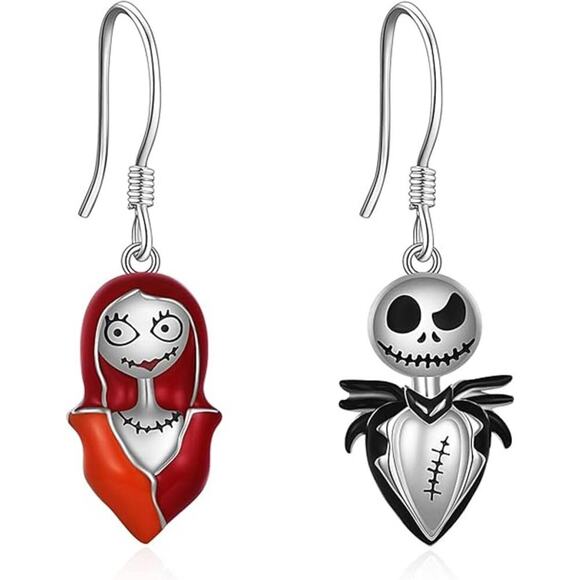 Unbranded Jewelry - Jack Skellington And Sally Earrings Sterling Silver Skull Nightmare Earrings